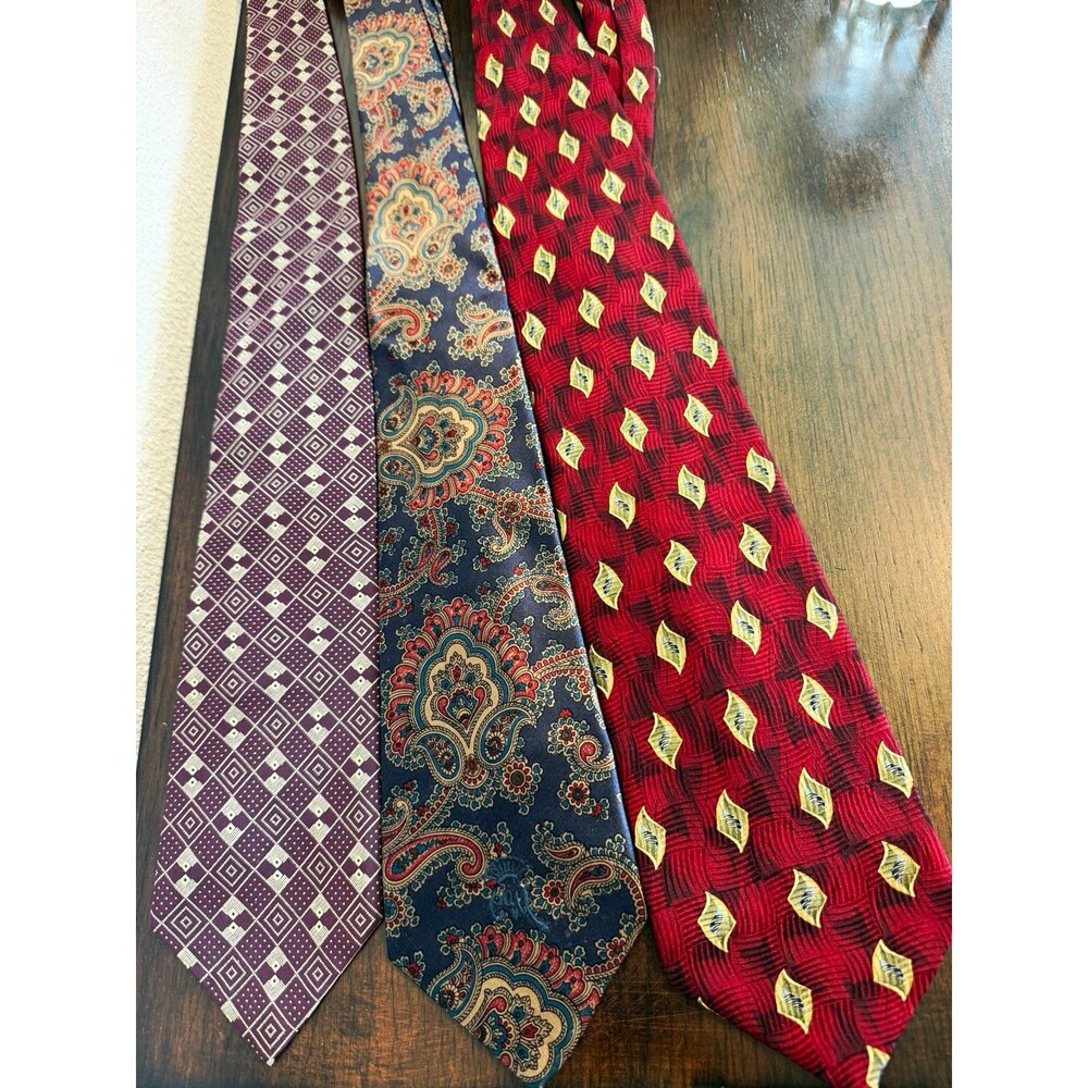 Mixed Brands Designer Men's Tie Lot 3pc Multicolor Mixed Pattern One Size